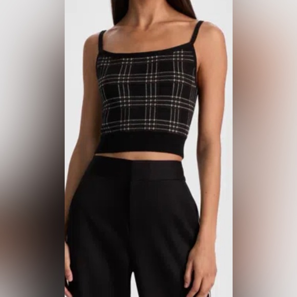 Alice + Olivia Tops - Alice + Olivia Black Plaid Crop